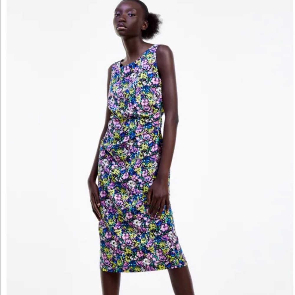 Zara Floral Sleeveless Midi Dress